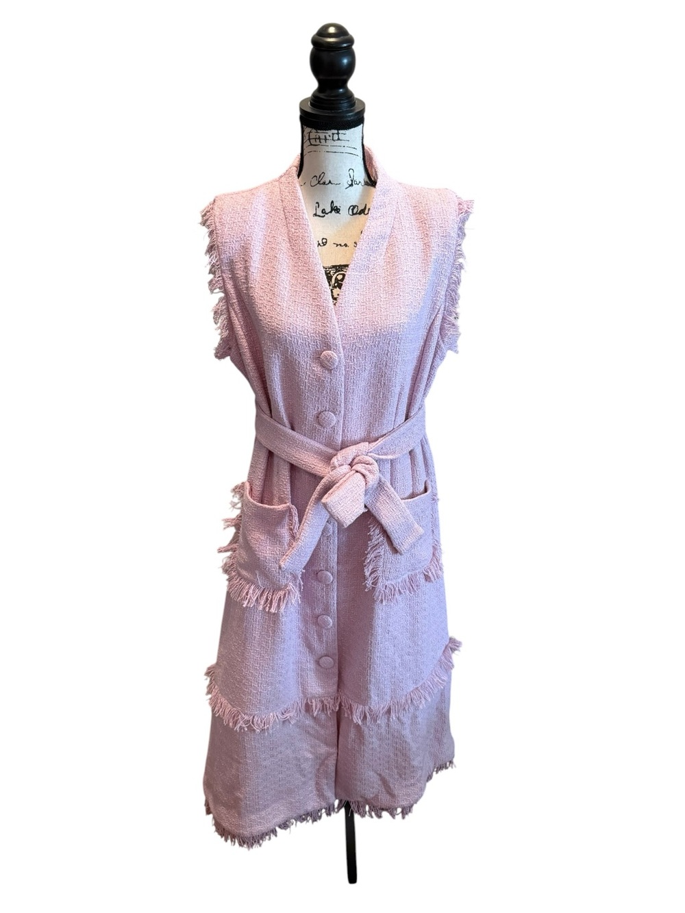 C Wonder Runway Tweed Fringe Trim Vest Sheath Dress Powder Pink Size XL NWT